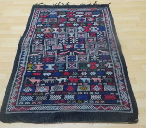 Persain Oriental Carpet Rug Hand Made Wool Vintage 4ft 10" x 3ft 2" Soumakk - Picture 1 of 14