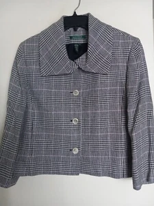 Ralph Lauren Womens Blazer Jacket 16 Black White Houndstooth Plaid Crop - Picture 1 of 4
