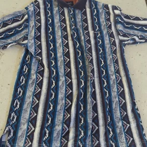 Vtg 90s Wrangler Rugged Wear Turquoise Blue Aztec Polo Shirt Mens Medium  - Picture 1 of 13