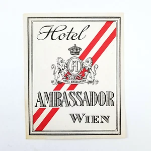 Vintage Luggage Label Hotel Ambassador Wien Vienna Austria  - Picture 1 of 3