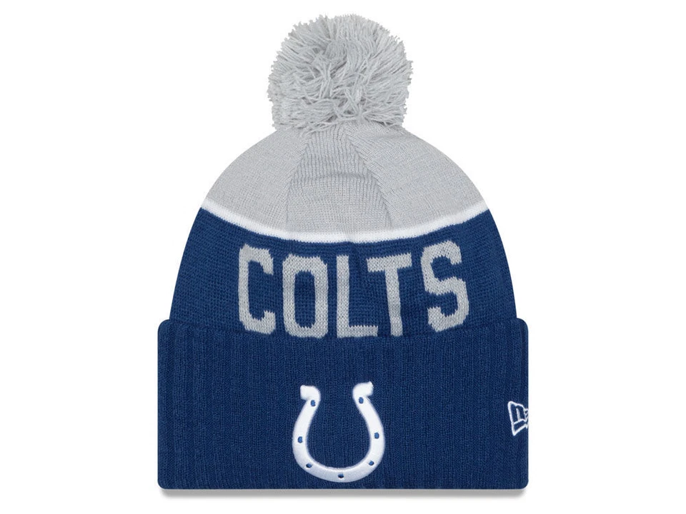 Era Sport Knit NFL Indianapolis Colts Lined Cuffed Hat One Size W Gray Pom
