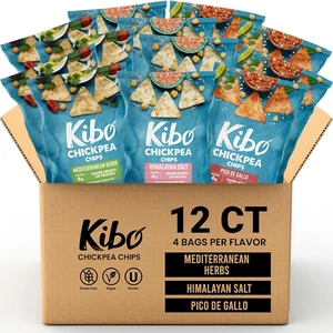Kibo Chickpea Chips 3 Flavor Variety Pack - High Protein-Fiber, Plant-Based, Glu - Picture 1 of 12