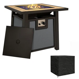 Outsunny Gas Fire Pit Table with 50,000 BTU Burner, Cover, Glass Beads, Grey - Picture 1 of 11