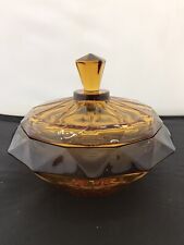 Vintage Viking Amber Glass Persimmon Diamond Point Candy Dish w/lid