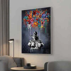 Banksy Air Balloon Child Canvas Unframed Print Art - Picture 1 of 4