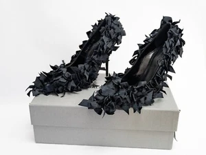 Balenciaga Marie Antoinette Knife Black Satin Bow Pumps 110mm Heel 37.5 EU 7.5US - Picture 1 of 16