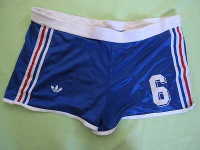 Short Adidas Equipe de France Porté #6 Vintage Football Bleu 80'S -  L - Photo 1/4