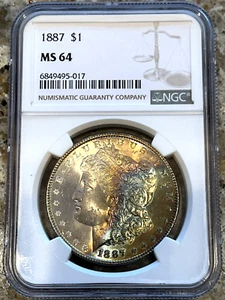 1887 P Morgan $ NGC MS 64 🌈🔥Rainbow Toned Blazing Color🌈🔥Flashy Coin "VIDEO" - Picture 1 of 10