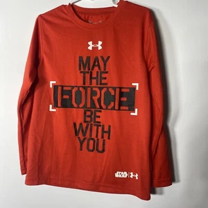 Under Armour / Star Wars Boys Red Long Sleeve “May The Force Be With You” Size 5 - Picture 1 of 6