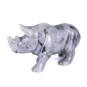 4.2" Labradorite Carved Rhinoceros Sculpture Crystal Healing Carving Decor - Picture 1 of 6