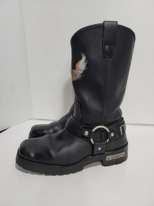 XELEMENT BLACK LEATHER HARNESS MOTORCYCLE MENS 8M BOOTS - Picture 1 of 6