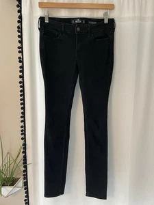 HOLLISTER LOW RISE SUPER SKINNY JEANS BLACK JEAN WOMENS 3 REGULAR 3R BOTTOMS - Picture 1 of 3