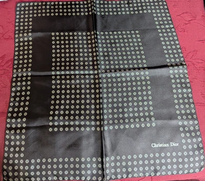 VINTAGE CHRISTIAN DIOR SILK POCKET SQUARE BROWN AND BEIGE PATTERN EUC - Image 1 of 2