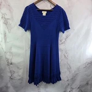 Anthropologie Dress Womens Large P Royal Blue Knit Ruffle Promenade Crochet  - Picture 1 of 10