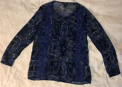 Top túnica para mujer LUCKY marca azul cachemir manga larga boho encaje transparente talla M Foto 1 de 2