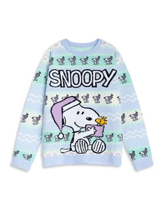 Peanuts Blue Snoopy Christmas Jumper Womens - Picture 1 of 10