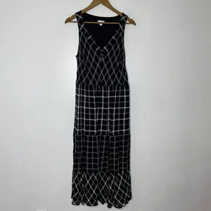 Maxi Vestido para Mujer Jill Grande Negro Blanco A Cuadros Sin Mangas En Niveles Rayón Verano - Imagen 1 de 7
