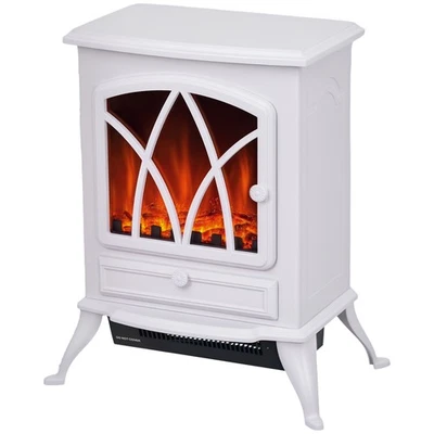 HOMCOM Freestanding Fireplace Flame Effect Electric Heater Log Burning White - Image 1 of 4