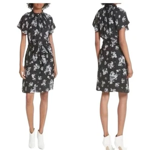 Rebecca Taylor Seide Blumen Knopfleiste Stehkragen Minikleid Damen 6 schwarz launisch - Bild 1 von 10