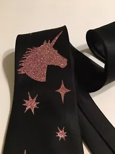 Cravatta unicorno, nuova, design rosa oro scintillante, divertente e unica - Foto 1 di 8