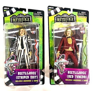 2er SET BEETLEJUICE 6" ROTER SMOKING & GESTREIFTER ANZUG HANDBUCH/SCHLANGENFEIGEN NECA 2024 - Bild 1 von 5