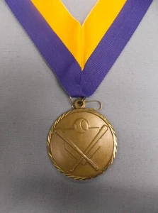 Baseball etched edge gold medal wide blue/gold neck drape trophy - Picture 1 of 1