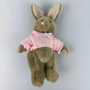 Manhattan Toy Co Carrusel 1996 8" Marrón Conejo de Pascua Conejo Rosa Suéter Peluche - Imagen 1 de 5