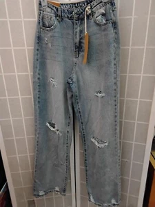 Vanilla Star High Rise Baggy Straight Distressed Skater Jeans Size 5 Light Wash  - Picture 1 of 3
