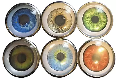 Set of 6 Handmade Glass Dome EYEBALL Picture Buttons Made in U.S.A. - Image 1 of 4