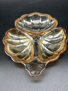 Vintage Marigold Iridescent Glass 3 Leaf Clover Candy Nut Dish Candy - Picture 1 of 4