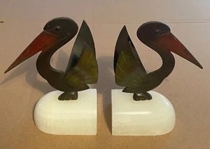ANTIGUO PAR DE PELÍCANOS ART DECO VINTAGE con ALAS EXTENDIDAS en BASE ONYX - AUSTRIA - Imagen 1 de 12