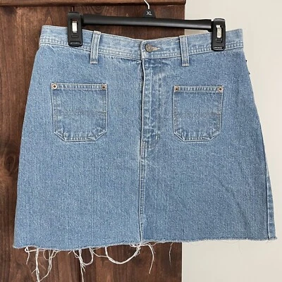 BILL BLASS Vtg Jean Skirt Womens size 6 Y2K Denim 90s Grunge Raw Hem Momcore Foto 1 de 4