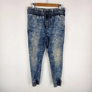 Pantalones de mezclilla Factorie Jogger para hombre M azul con puños dobladillo cremallera pierna ajustada cordón - Imagen 1 de 8