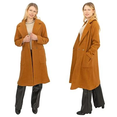 Marks & Spencer Womens Coat Brown Teddy Bear Camel Boucle Fleece Knee Length - Image 1 of 4