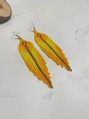 Pendientes Tribales Nativos Grandes Boho Americanos Semilla Cuentas Hecho a Mano Pendiente Foto 1 de 3