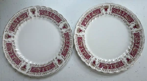 TWO VINTAGE IRONSTONE MYOTT RIALTO MAROON GRIFFIN DESIGN 25CM DINNER PLATES - Picture 1 of 5