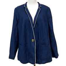 Talbots Aberdeen Blazer Jacket 100% Linen Women’s 18W Navy Blue Lined
