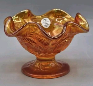Fenton #79/300 Marigold Carnival Glass w/Impressed Strawberries Pattern Dish - Picture 1 of 10