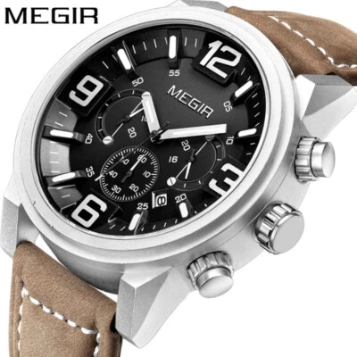 Fashion New Men's Wrist Watch Brown Leather Calendar Luminous Quartz Sports 2023 - Image 1 of 4