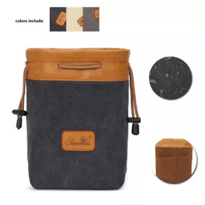Wasserdichte neue Kordelzug Kameratasche Objektiv PU Leder Canvas DSLR Schutz Tasche - Bild 1 von 15