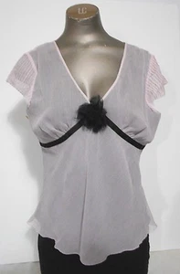 Alfani Womens Y2K Babydoll Pink Black Lined Cap Sleeve  V Neck Silk Top Size 10P - Picture 1 of 6