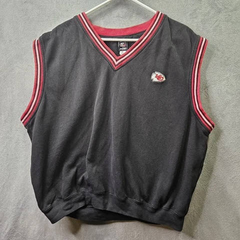 VTG Kansas City Chief Vest Mens XL Black Starter Knit Pullover Sweater NFL Cover