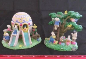 LOT Small Ceramic Porcelain Clay EASTER BUNNY Egg Playground Park Tree DECOR Hop - Picture 1 of 10