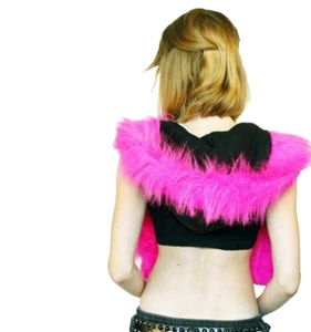 Neon Pink Fur Hat Black Hooded Scarf Scoodie Winter Hoods Cosplay Furries Raver - Picture 1 of 2