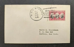 1931 USS Wyoming Cover to Buffalo NY Navy Yard Philadelphia Ship Cancel - Picture 1 of 2
