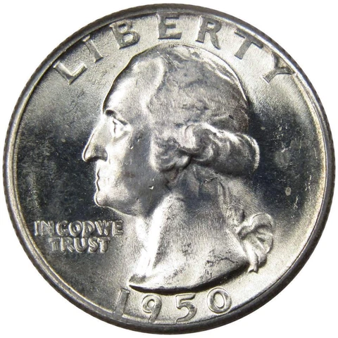 1950 D Washington Quarter BU Uncirculated Mint State 90% Silver 25c US Coin Cover