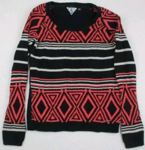 Volcom Machu Peaches Sweater Size Small Black Coral & White Sz 10 - Picture 1 of 9