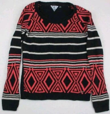 Volcom Machu Peaches Sweater Size Small Black Coral & White Sz 10 - Image 1 of 4