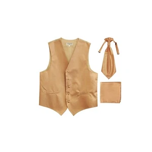Neu Herren Smoking Weste horizontale Streifen Ascot Krawatte Taschentuch Set formell beige - Bild 1 von 2