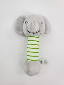 Carters Baby Hand Rattle Elephant Lovey Gray w Green Stripes 6" Plush Toy B61 - Picture 1 of 4